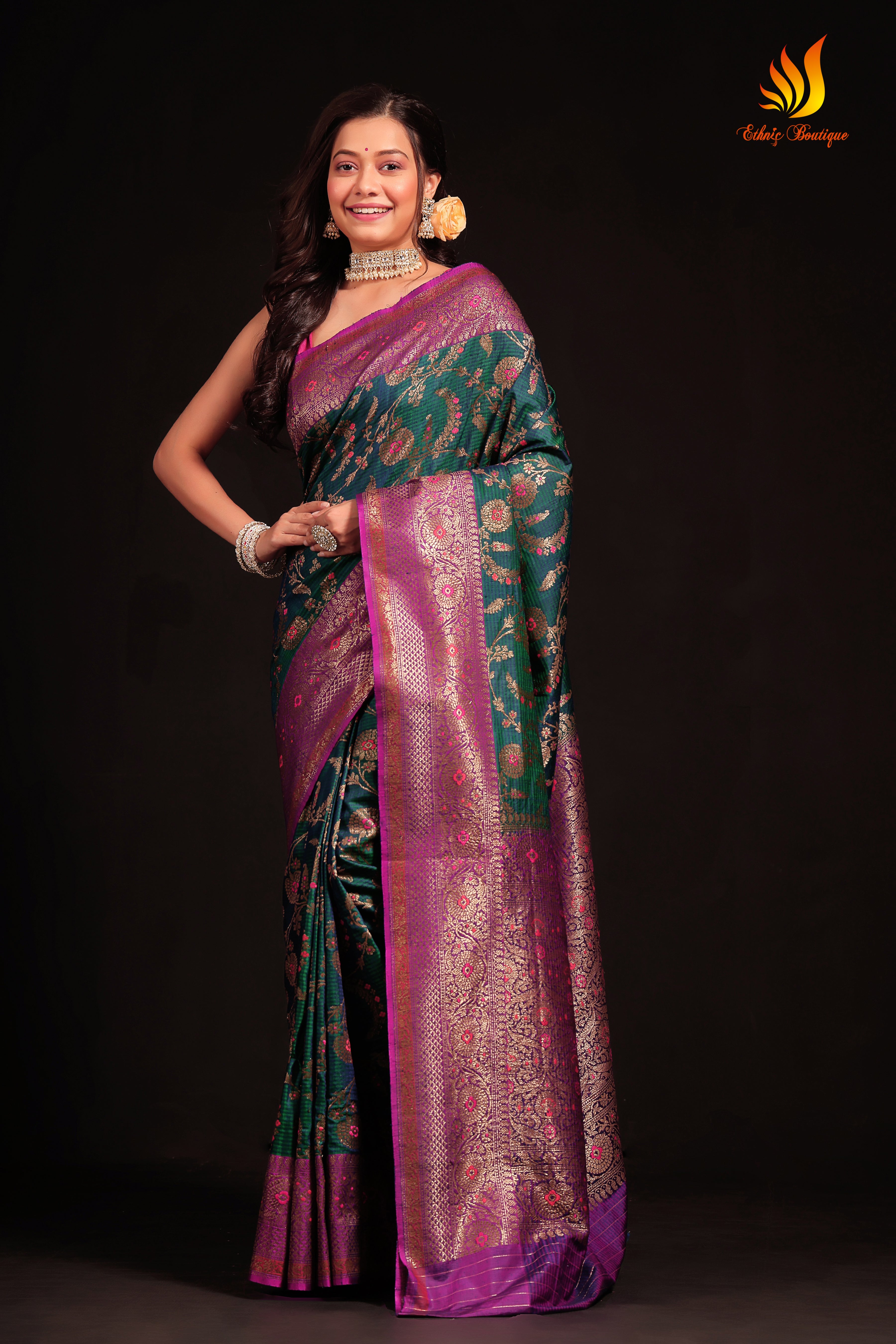 Jaal Dupion Silk Banarasi Green